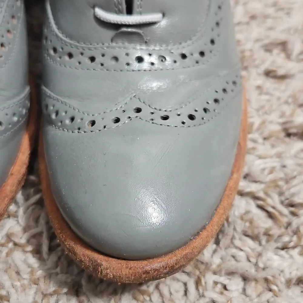 Frye Maggie Perforated Wingtip Oxford Heels Gray Leather Sz 6 Custom Paint